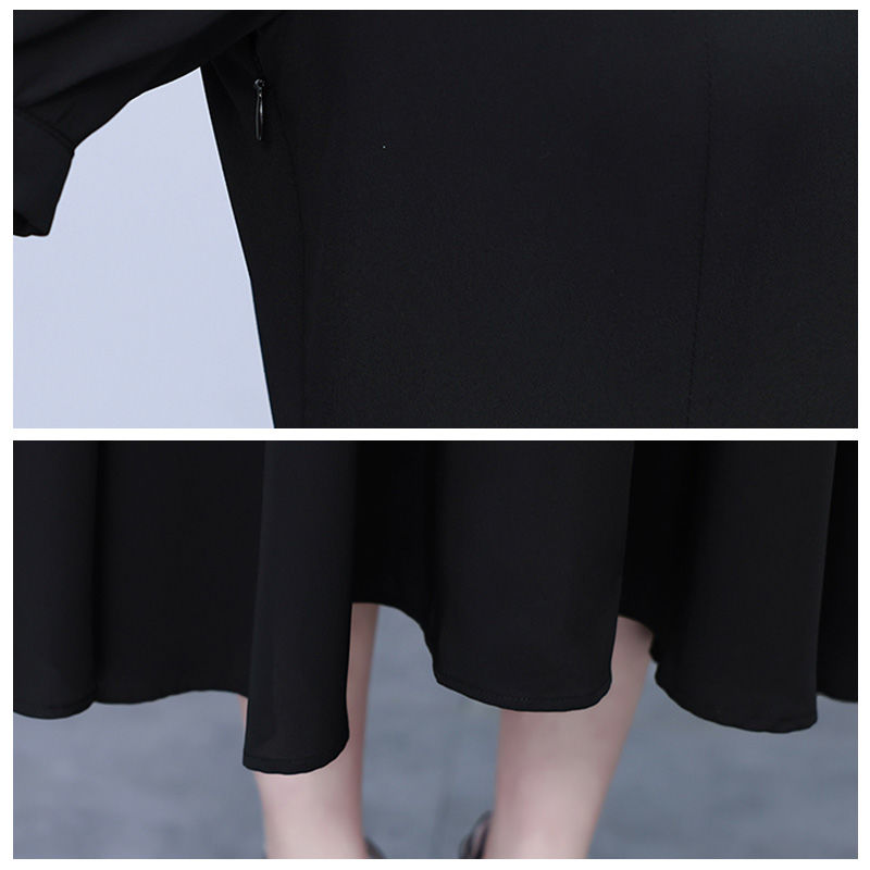 啄木鸟【正品】法式赫本风黑色连衣裙夏新款短袖镶钻修身长款