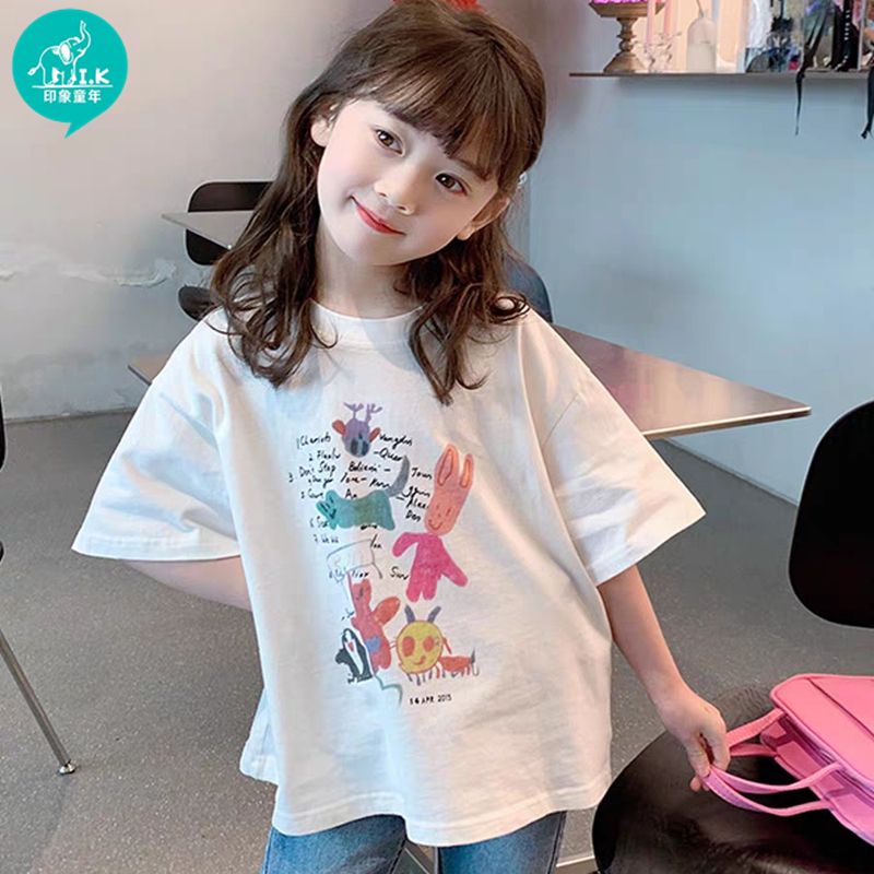 印象童年女童短袖T恤2023新款儿童韩版宽松女宝宝春夏装洋气上衣