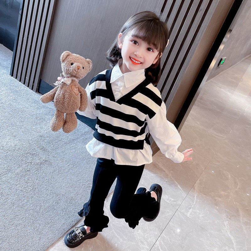 Girls' clothing fashionable suit Western style spring clothing 2023 new children's spring and autumn children's pants baby girl two-piece trendy set