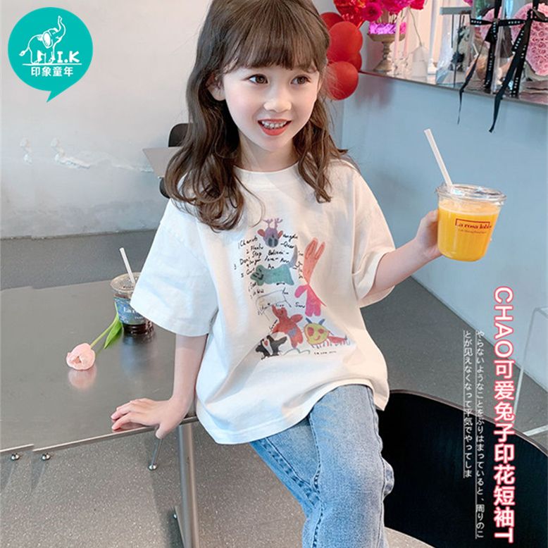 印象童年女童短袖T恤2023新款儿童韩版宽松女宝宝春夏装洋气上衣