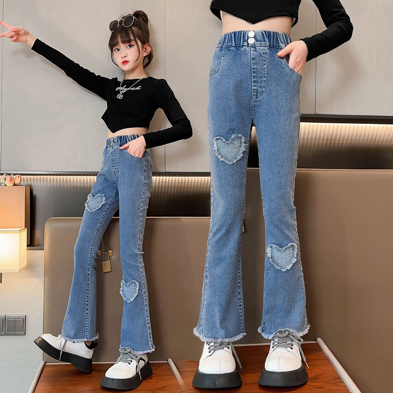 女童喇叭褲牛仔褲子2023新款春秋洋氣韓版時髦中大童兒童長褲外穿