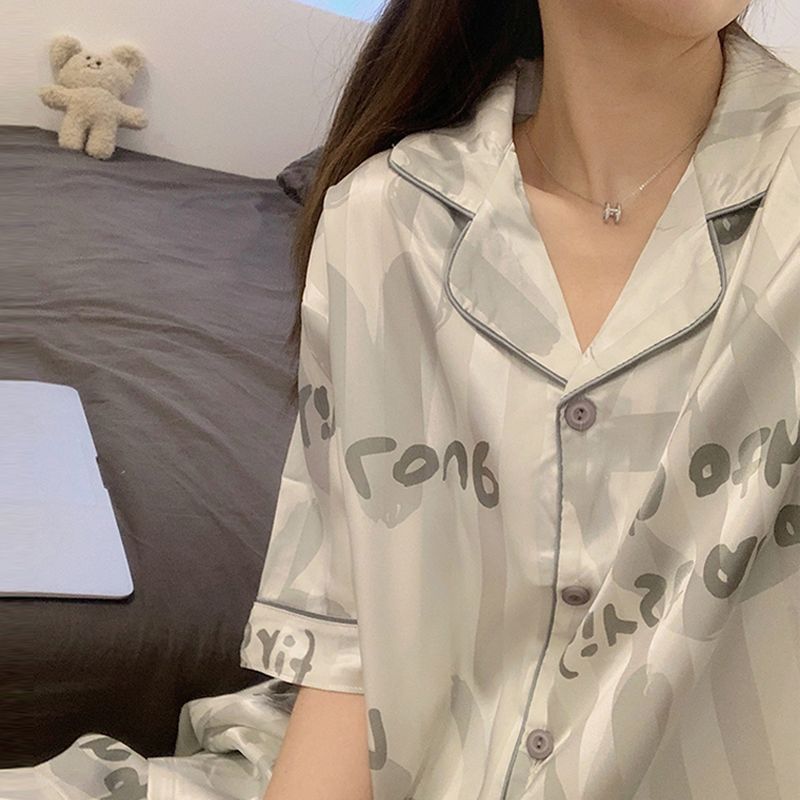 冰絲睡衣女夏季短袖薄款可愛甜美高顏值ins網紅家居服兩件套裝