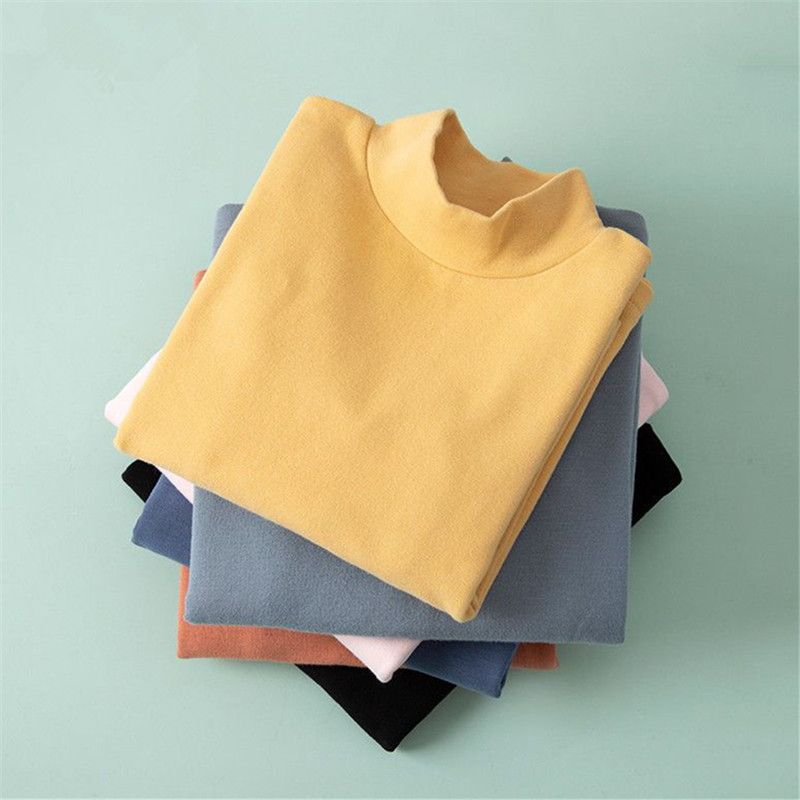 Children's long-sleeved T-shirt pure cotton top with autumn clothes for boys and girls half turtleneck bottoming shirt spring and autumn  new style