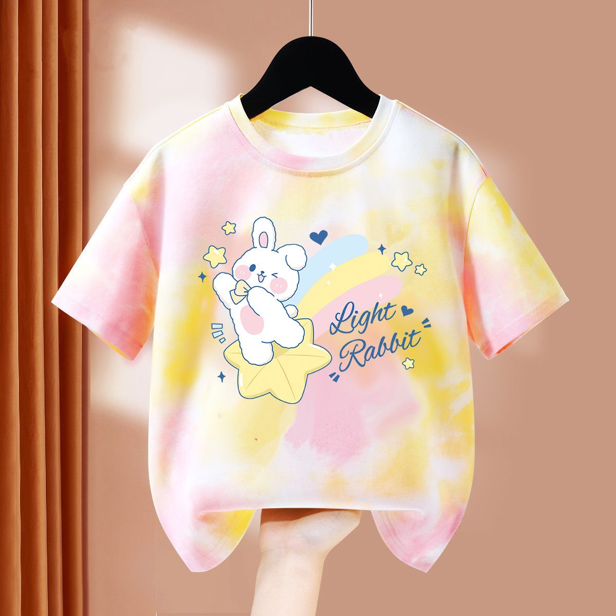 Girls summer pure cotton short-sleeved tops tie-dye  new children's t-shirt girls summer half-sleeved children's clothes