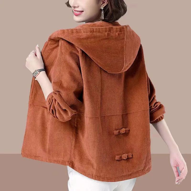 Corduroy women's short jacket Korean style loose spring and autumn versatile latest large size slim jacket casual sweatshirt for women