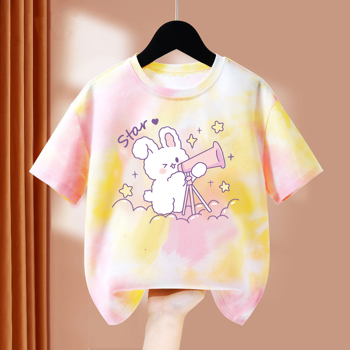 Girls summer pure cotton short-sleeved tops tie-dye  new children's t-shirt girls summer half-sleeved children's clothes