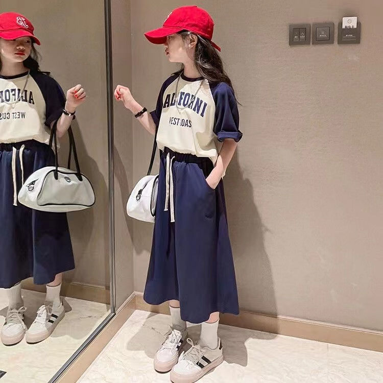 女童夏装半身裙套装2023新款韩版网红撞色女孩洋气中大童两件套潮