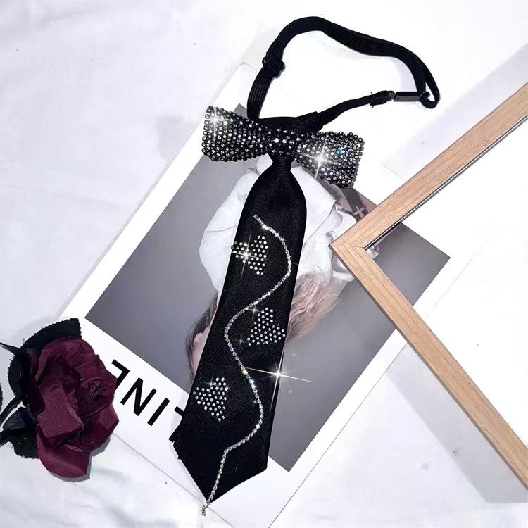 Cravate à col de chemise Style académie pour femmes, avec nœud en diamant scintillant, personnalisé, doux et Cool, tendance JK, nouvelle collection 2023_voghion.com