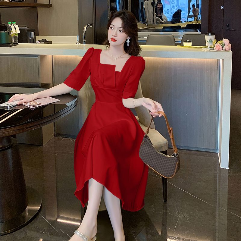 茶歇桔梗法式赫本風黑色連衣裙女2023春季新款長裙高級感時尚裙子