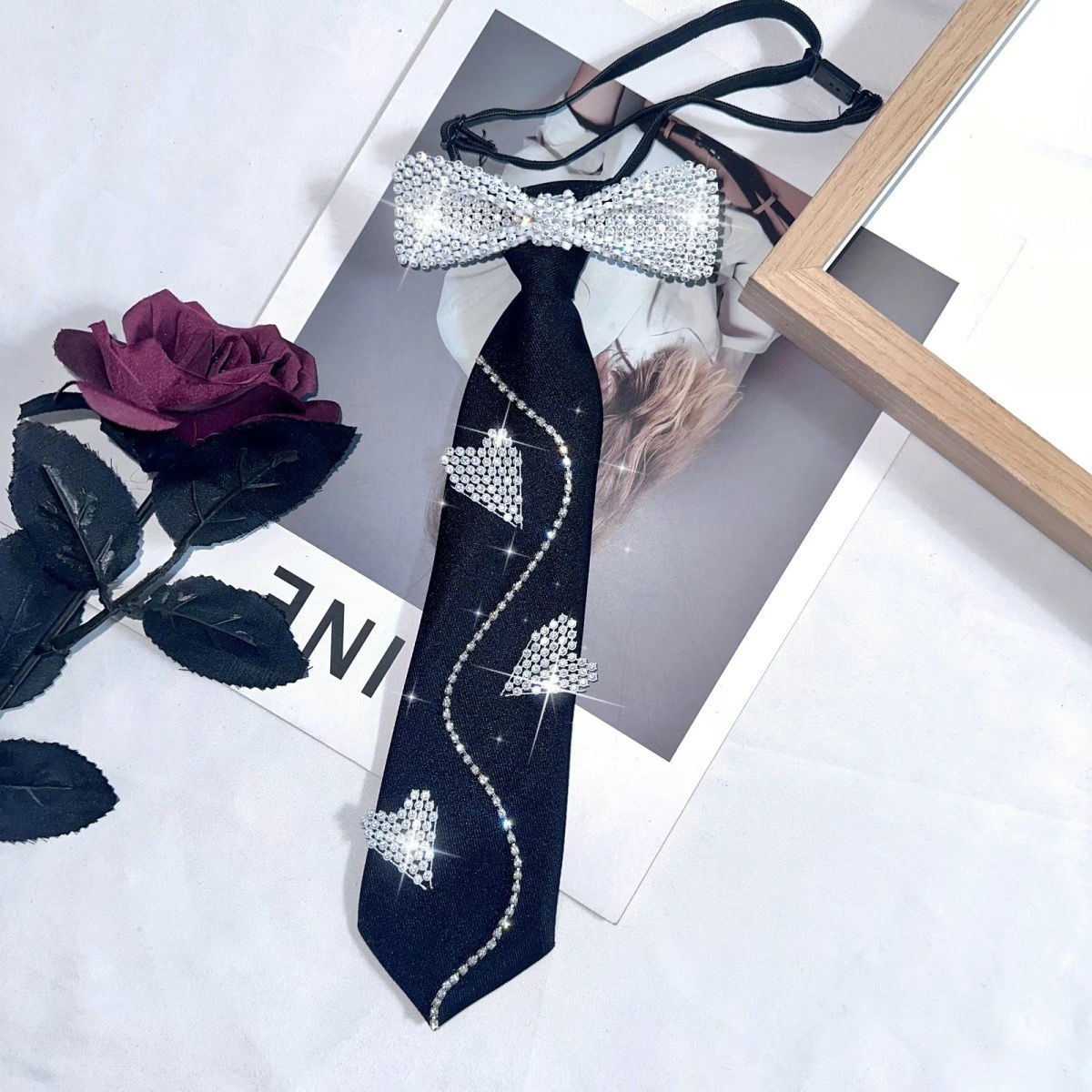Cravate à col de chemise Style académie pour femmes, avec nœud en diamant scintillant, personnalisé, doux et Cool, tendance JK, nouvelle collection 2023_voghion.com