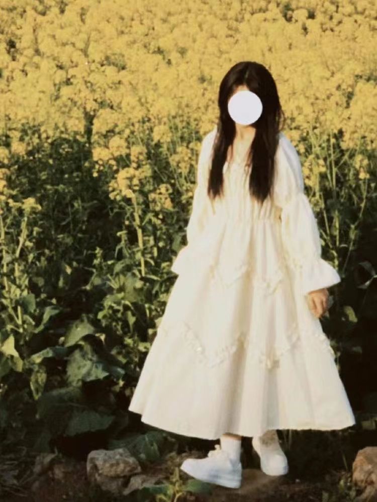 日系小個子甜美學院風拼接長袖連衣裙女學生春款收腰中長款a字裙