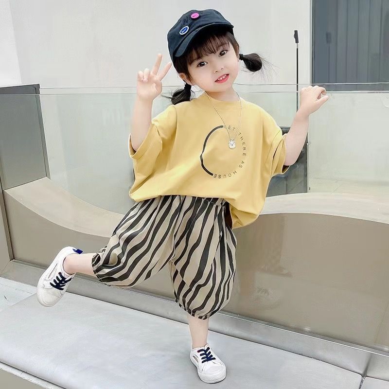 女童夏装短袖套装韩版新款儿童洋气七分裤两件套宝宝外穿薄款衣服