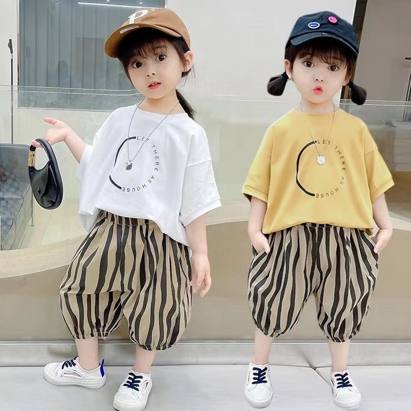 女童夏装短袖套装韩版新款儿童洋气七分裤两件套宝宝外穿薄款衣服