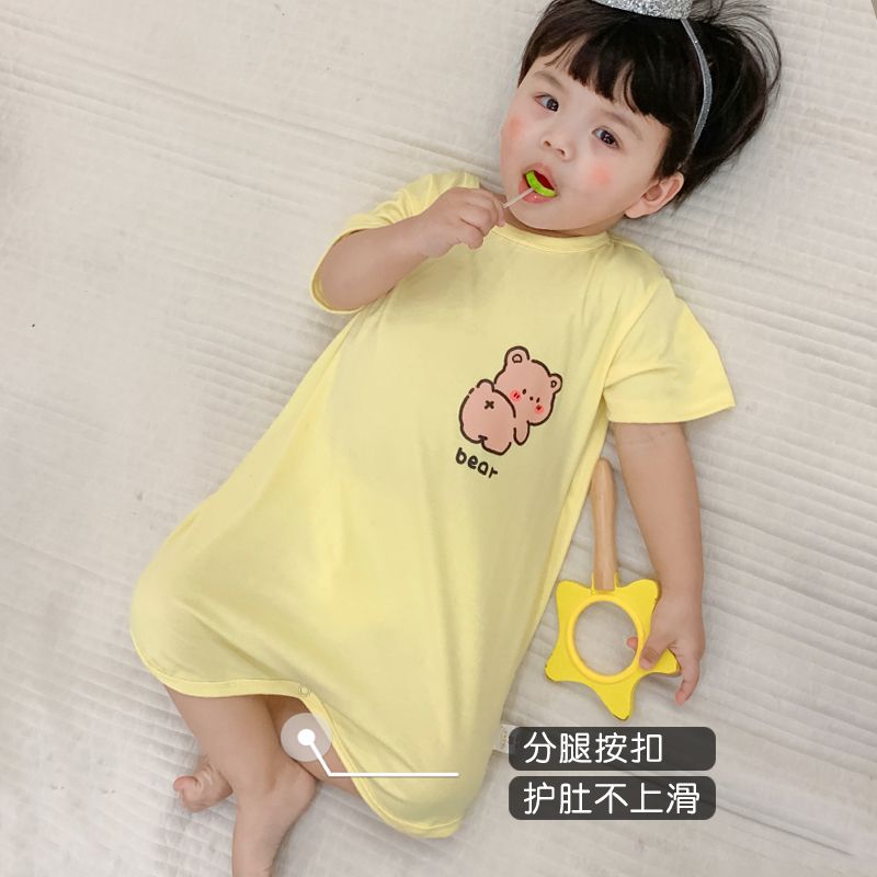 儿童睡衣夏季薄款莫代尔婴儿面膜睡袋男童女宝宝短袖居家服连体衣