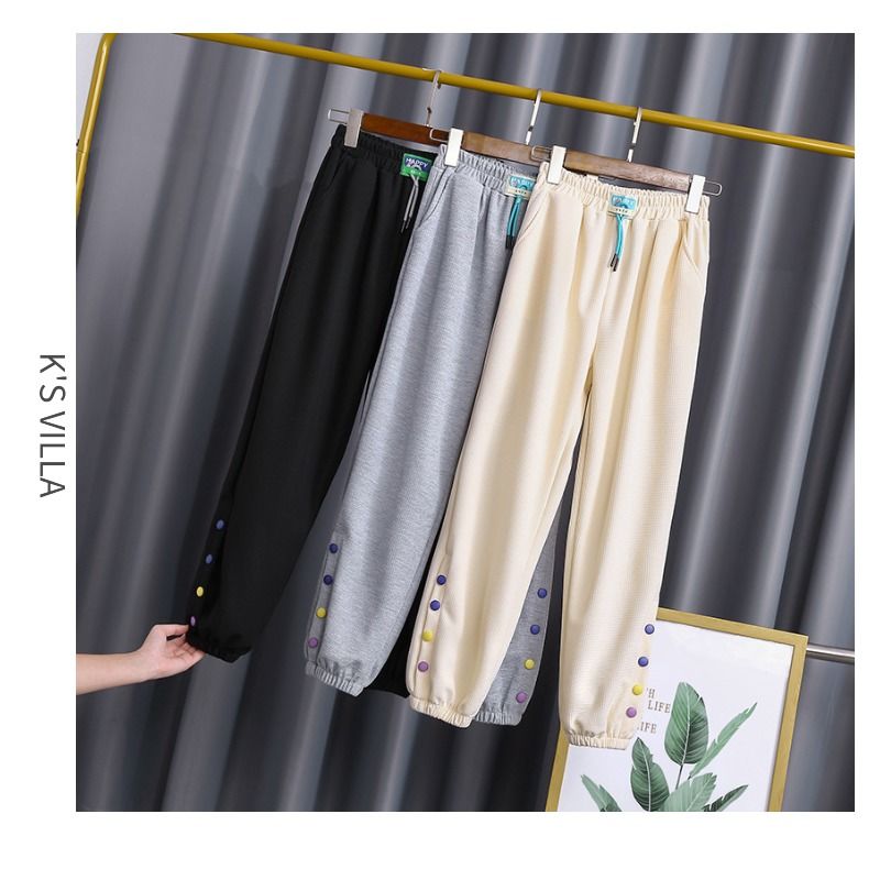 Girls casual pants waffle spring and autumn new sports pants big children foreign style all-match students anti-mosquito pants fried street pants