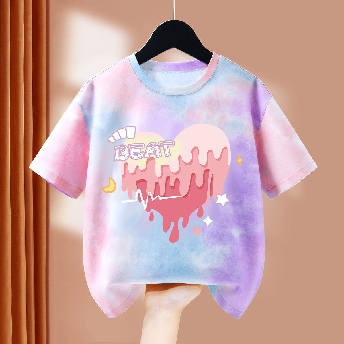 Girls summer pure cotton short-sleeved tops tie-dye  new children's t-shirt girls summer half-sleeved children's clothes