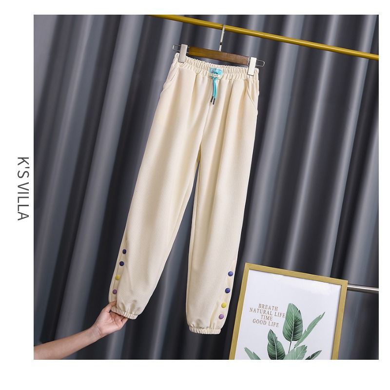 Girls casual pants waffle spring and autumn new sports pants big children foreign style all-match students anti-mosquito pants fried street pants