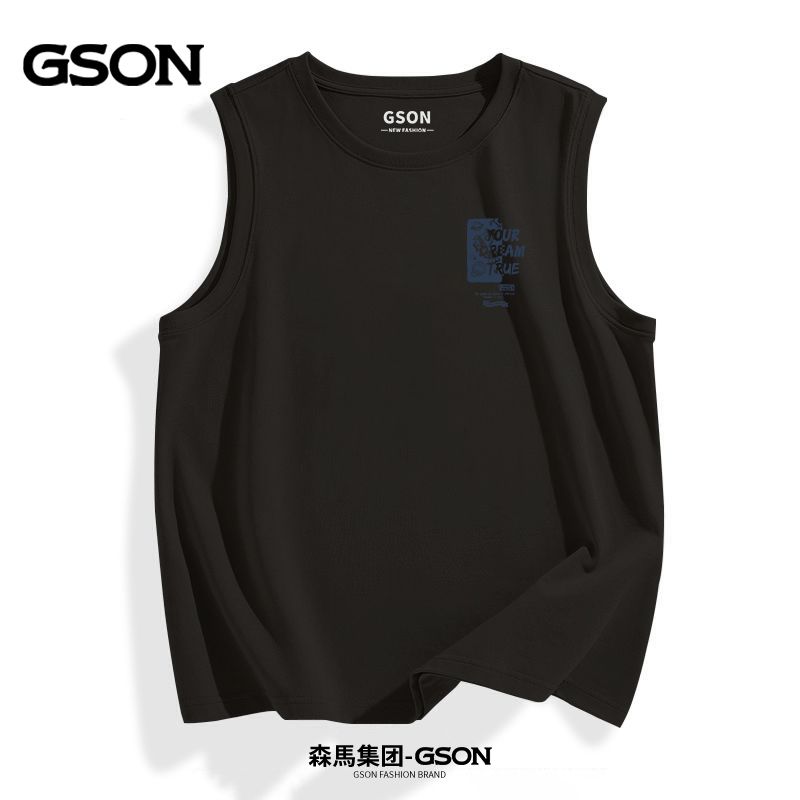 GSON Men's Cotton Vest Loose Sleeveless T-shirt 2023 Summer New Hong Kong Style Top