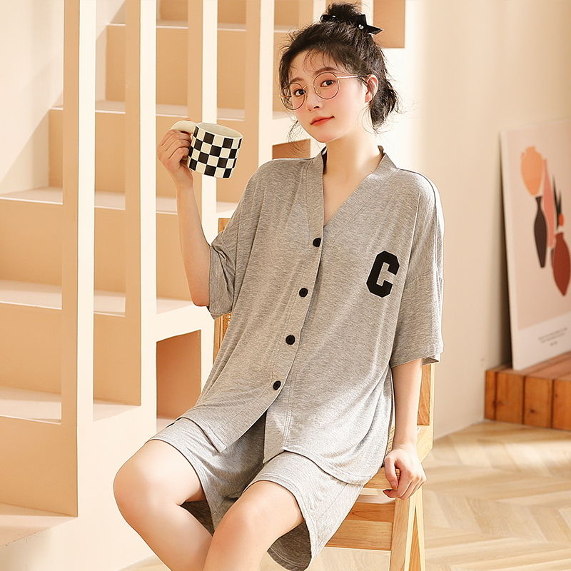 夏季睡衣女莫代爾和服短褲加肥加大碼寬鬆薄款甜美家居服可外穿