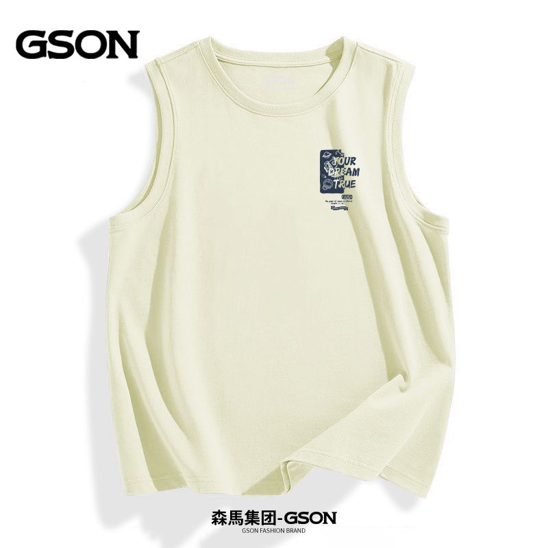 GSON Men's Cotton Vest Loose Sleeveless T-shirt 2023 Summer New Hong Kong Style Top
