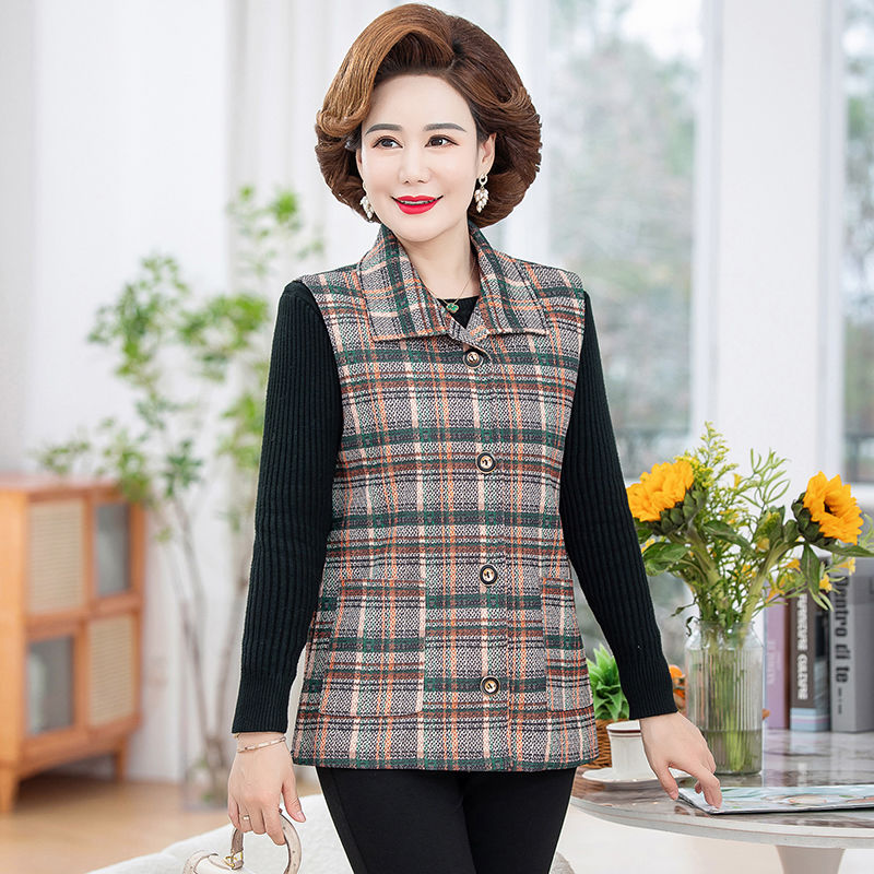 Spring and autumn middle-aged and elderly women's vest mother's wear thin section large size vest middle-aged women's vest shoulder vest vest coat