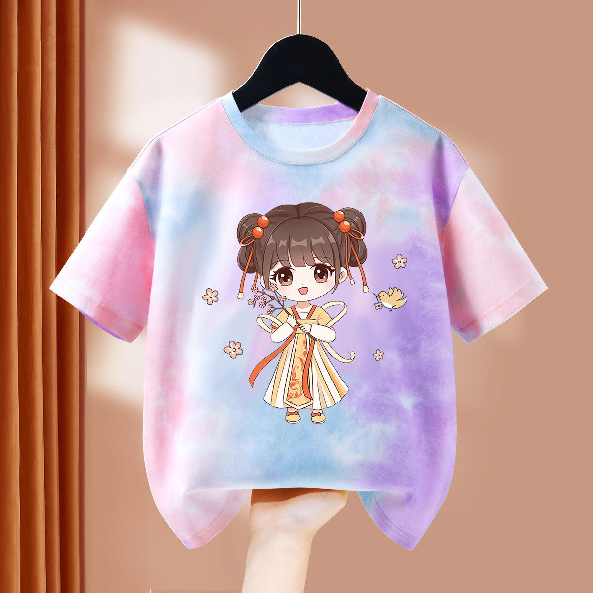 Girls summer pure cotton short-sleeved tops tie-dye  new children's t-shirt girls summer half-sleeved children's clothes