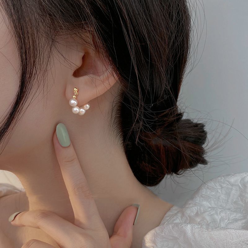 S925純銀珍珠耳圈法式高級小眾ins風時尚百搭氣質大氣輕奢耳環女
