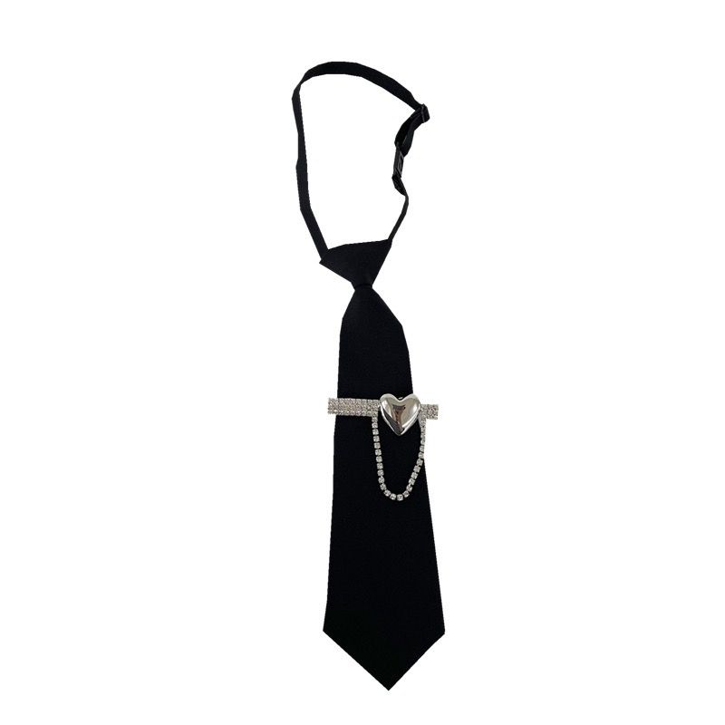Toccante ragazza piccante ~ Cravatta nera con strass in metallo con personalità femminile, cravatta uniforme stile college JK_voghion.com