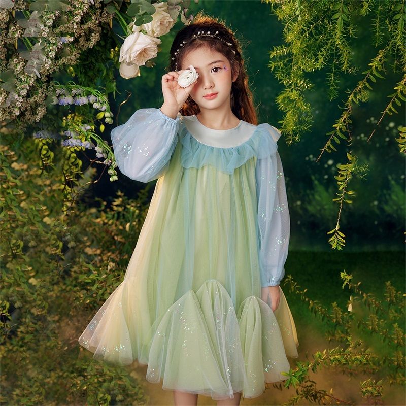 Girls dress 2023 spring newest foreign style petal skirt super fairy net yarn children fluffy princess skirt