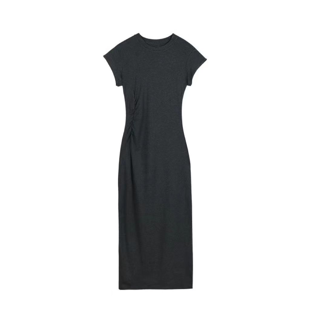 法式高级感灰色气质连衣裙女2023新款夏季小众设计修身显瘦长裙子