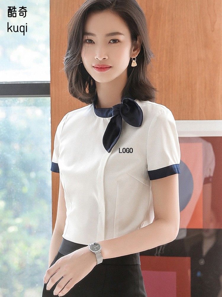 白襯衣女職業套裝高鐵空姐制服面試工作服工裝夏季短袖襯衣正裝OL