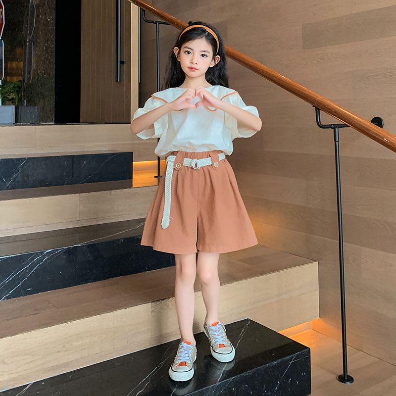 Girls' suits, summer clothes, thin children's clothes, 2023 new short-sleeved Korean version, summer Internet celebrities, fashionable and casual two-piece suit
