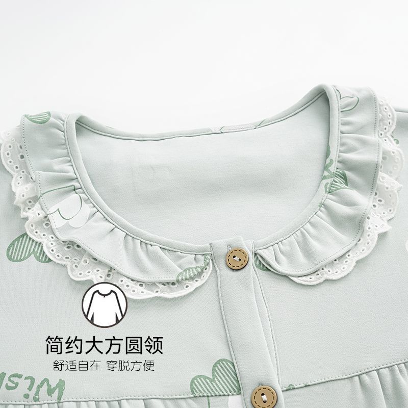 Ovisli pajamas women's spring and autumn pure cotton 100% round neck autumn XL casual cotton home service suit