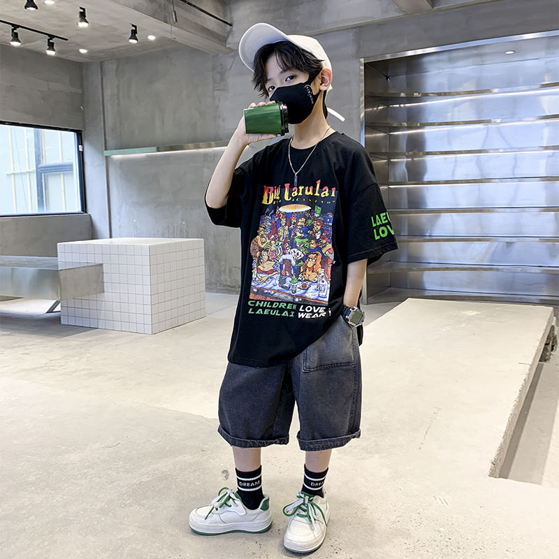 兒童裝夏裝2023新款男童夏季短袖套裝運動潮酷帥氣衣服夏款大男孩