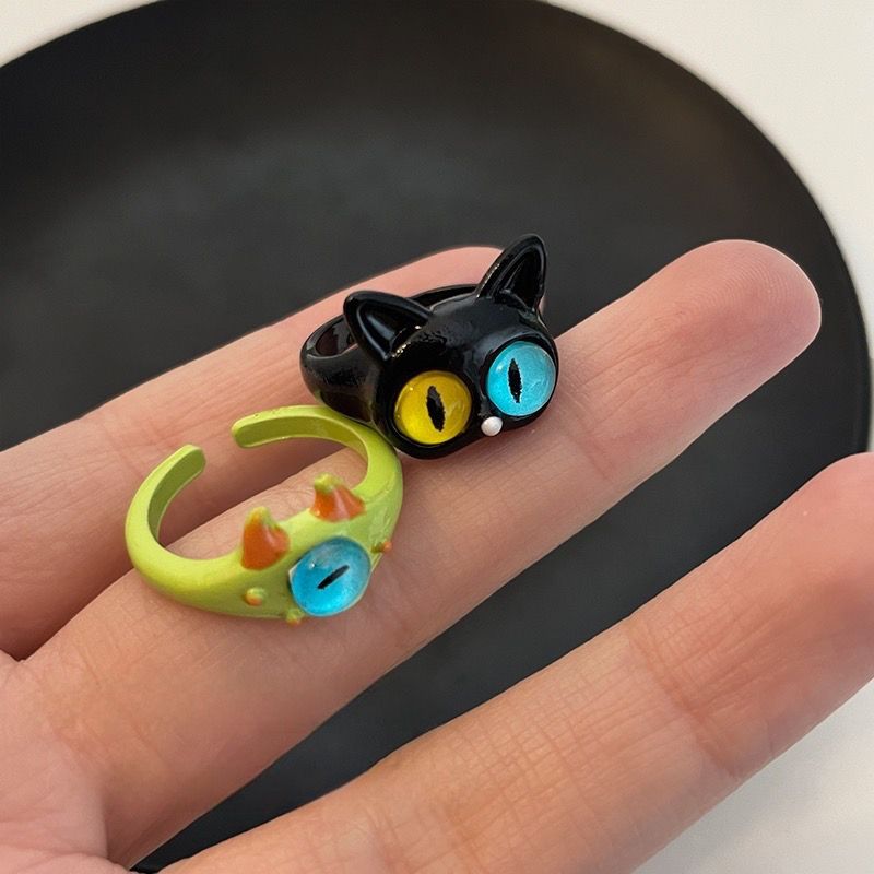 Childlike cute monster cat ring female 2023 new trendy fashion personality ring niche design index finger ring