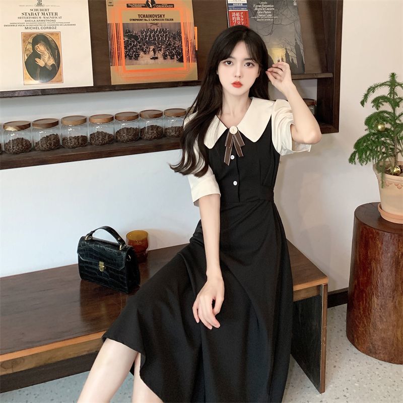 森系連衣裙收腰少女夏裝2023新款學生學院風甜美娃娃領裙子韓版潮