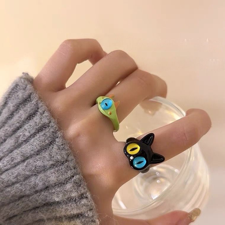 Childlike cute monster cat ring female 2023 new trendy fashion personality ring niche design index finger ring