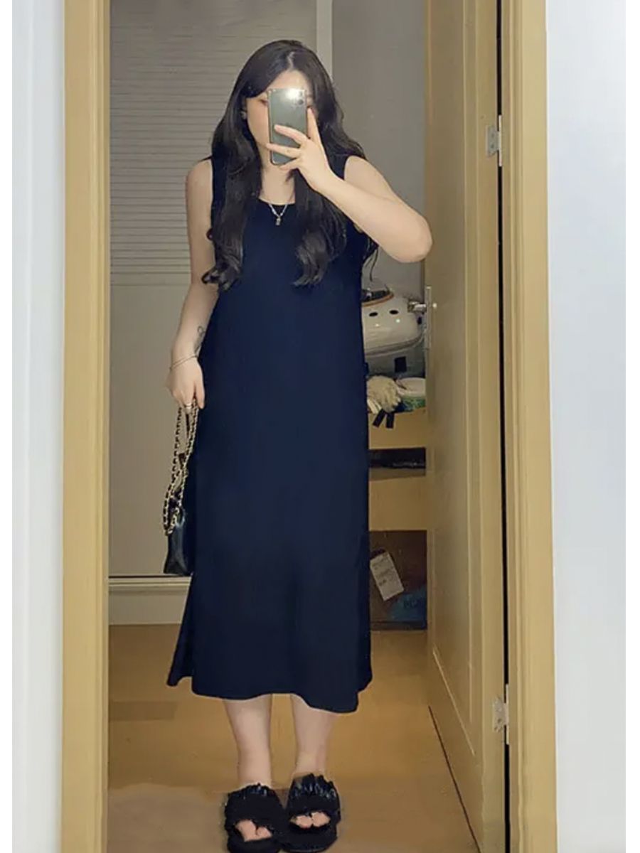 胖mm2-300斤加肥加大碼無袖吊帶裙女夏季長款過膝連衣裙遮肉寬鬆