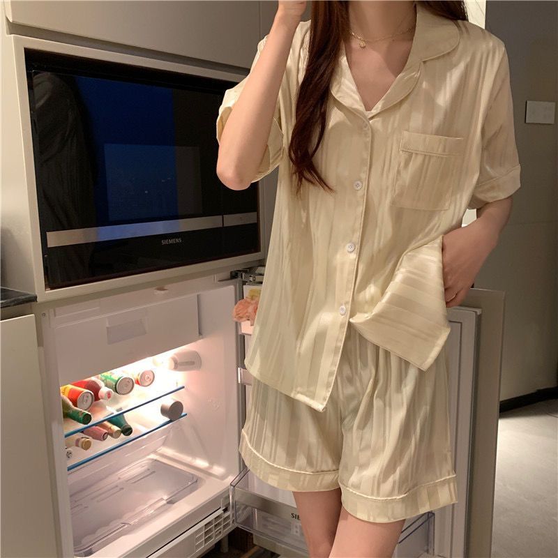 Pajamas women's summer ice silk thin section short-sleeved ins style high-value ice silk student cute home service suit summer