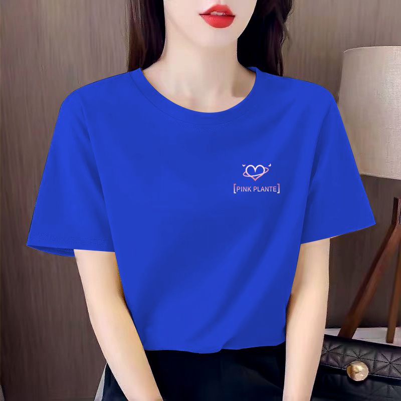 優質棉顯瘦上衣女2023新款夏季寬鬆休閒百搭體恤愛心印花打底衫潮