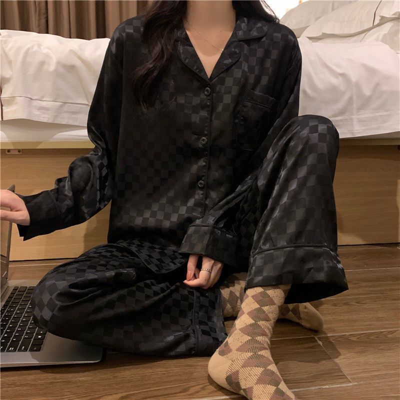  New Ice Silk Pajamas Women's Spring and Autumn Style Long-sleeved Summer Thin Style High-quality Simulation Silk Homewear Set