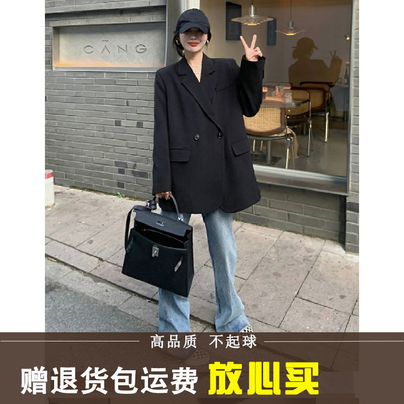 Black mid-length suit jacket for women spring and autumn 2023 new loose temperament high-end suit casual top