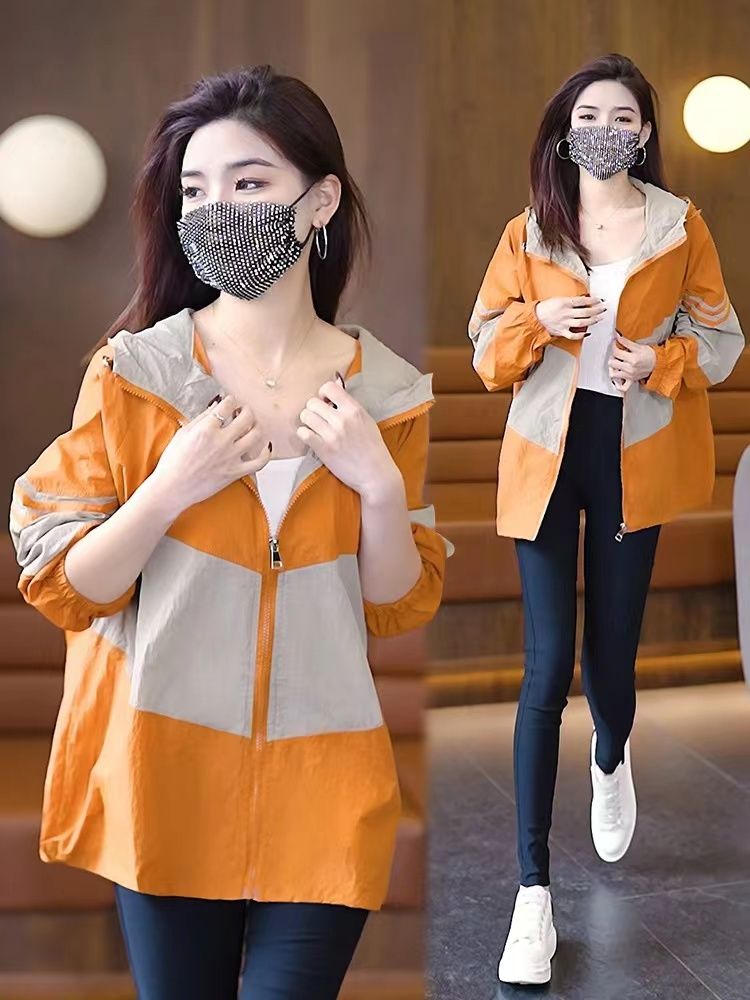 Sun protection clothing women's large size short Korean version  summer new loose and versatile breathable sun protection clothing hooded jacket trendy