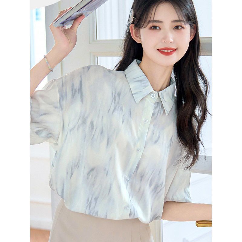 格瑞吉奥夏季韩版chic盐系扎染衬衫女宽松设计感小众百搭短袖上衣