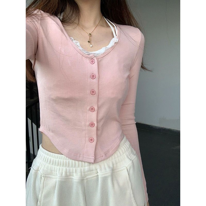 Xianmai THIN MORE spring new sweet pure desire fake two-piece splicing age-reducing top female long-sleeved sweater