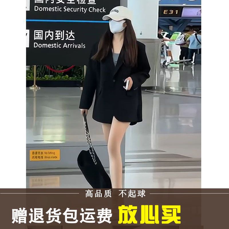 Black suit jacket for small women 2023 spring and autumn new Korean style casual loose silhouette temperament small suit