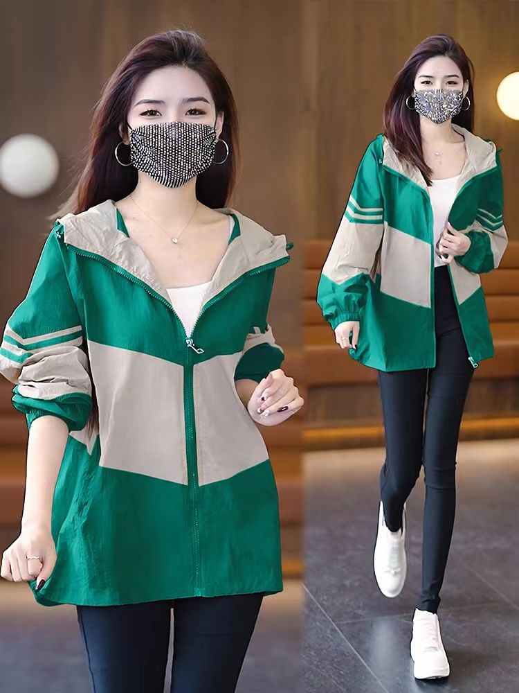 Sun protection clothing women's large size short Korean version  summer new loose and versatile breathable sun protection clothing hooded jacket trendy