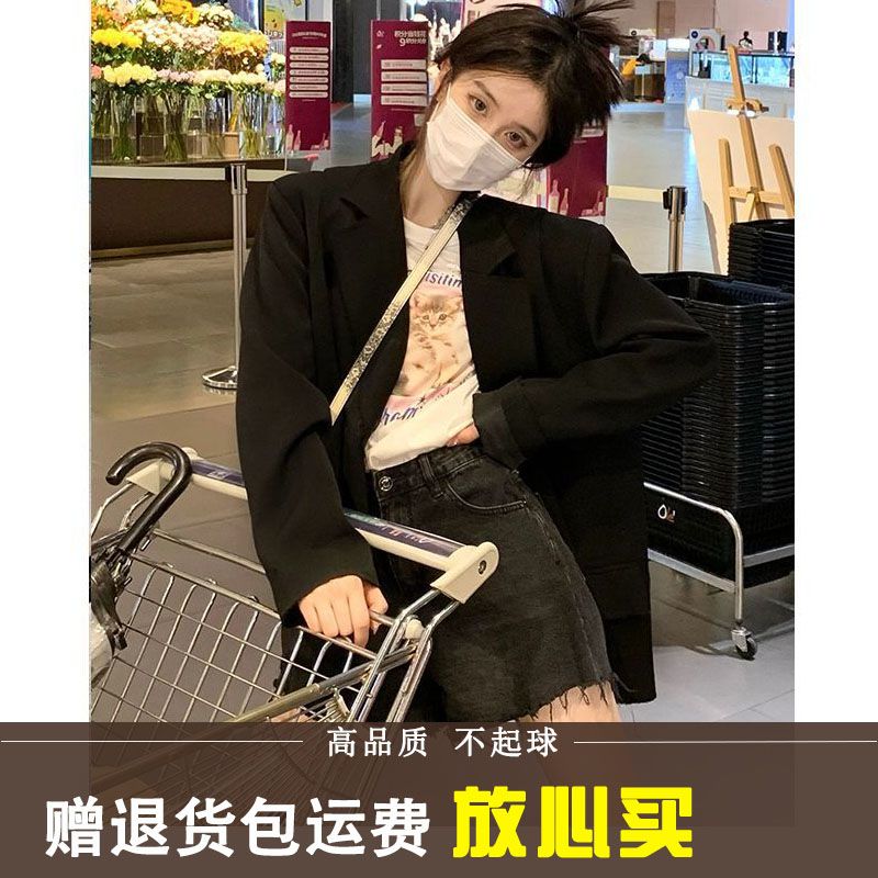 Black suit jacket for women, spring and autumn style, niche design, high-end, street-friendly, super good-looking, small casual small suit