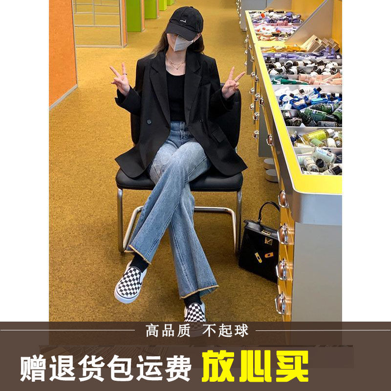 Korean style casual suit jacket for women spring 2023 new design niche versatile loose black suit