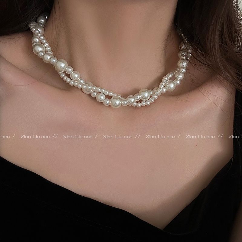 Light luxury high-end double-layer pearl necklace women's design sense niche necklace accessories  new explosive clavicle chain